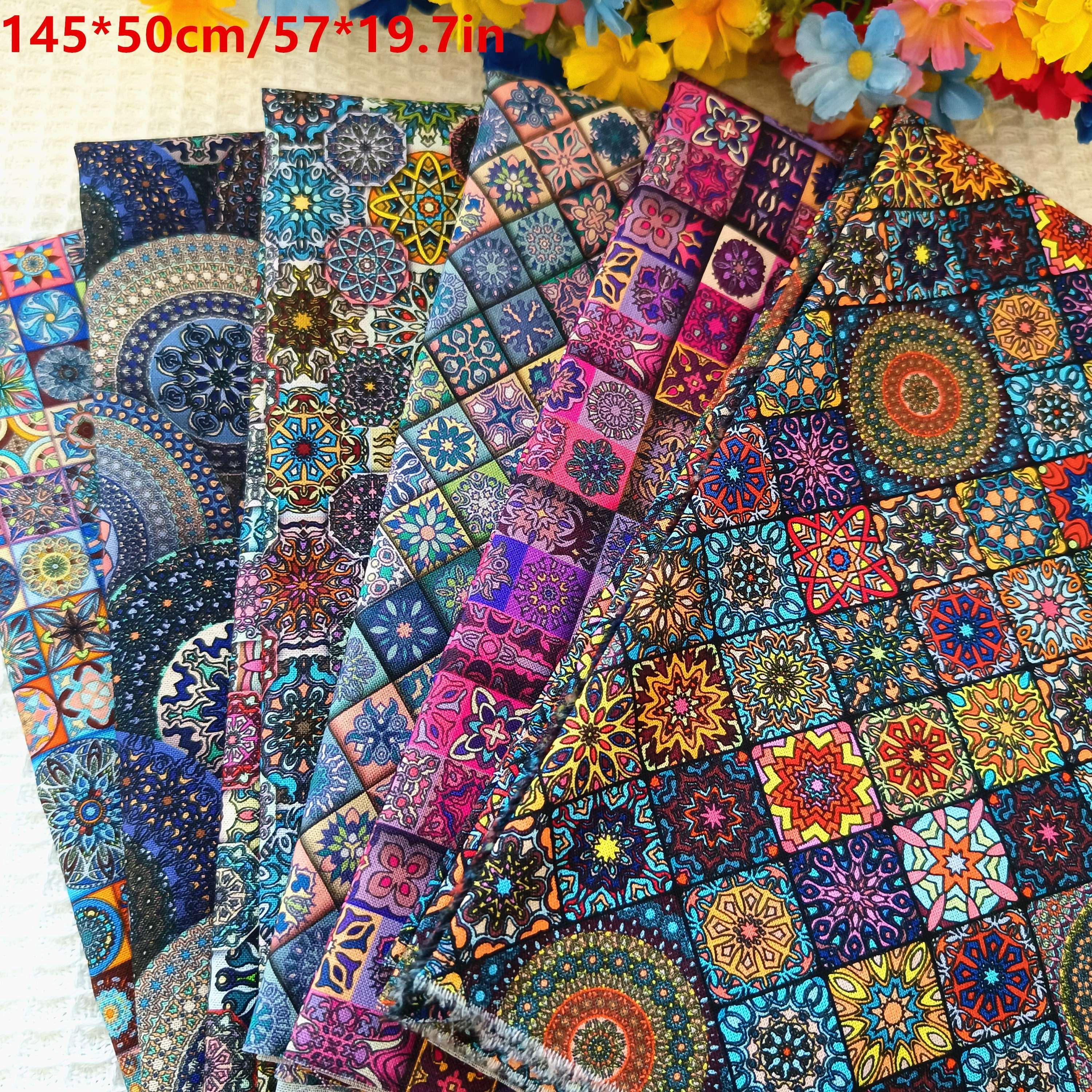 

1pc Sewing Fabric Bohemian Style Mandala Cotton 80.00%, Polyester 20.00% Printed Boho Clothes Diy Doll Dresses Handmade Patchwork Per Half Meter 50cm*145cm
