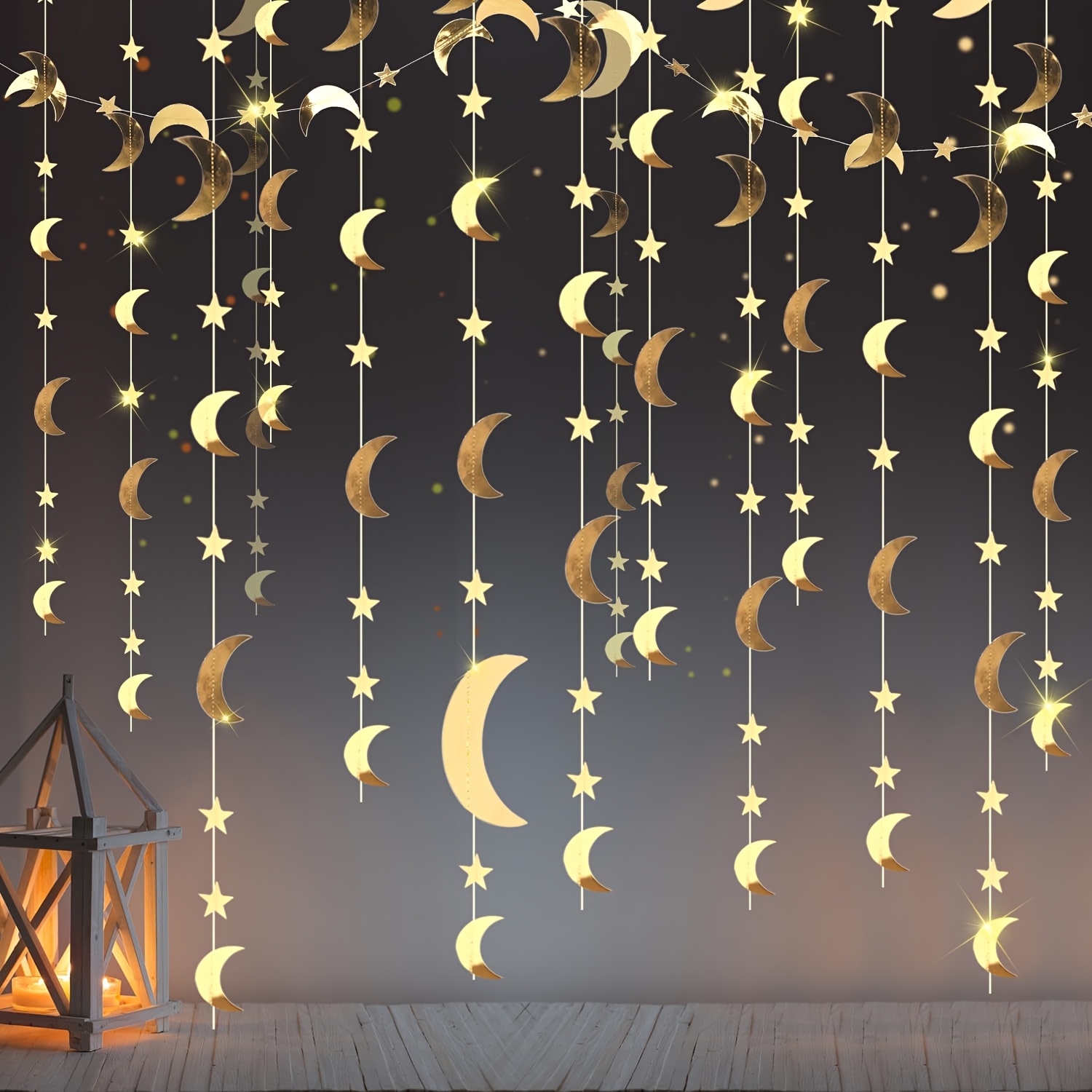 4m   and moon garland banner decoration   star and moon paper garland hanging eid al fitr ramadan mubarak colorful flag banner background graduation class congratulations birthday shower party decoration