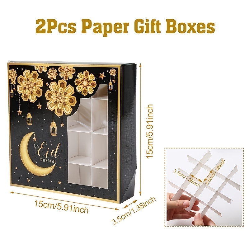 Image of Gift For Her/him 2pcs, Paper Gift Boxes, Black Gift Packaging Boxes, Printed Window Opening Paper Favor Boxes, Umrah And Mubarak, Ramadan Kareem Decor, , Party Decoration
