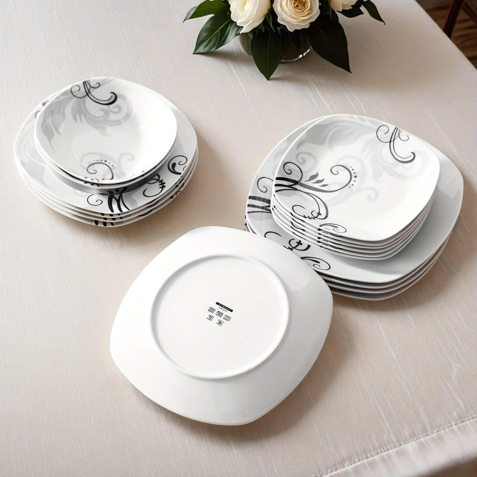 24 delars servisset vit porslin fyrkantigt bordsservis - Temu Sweden