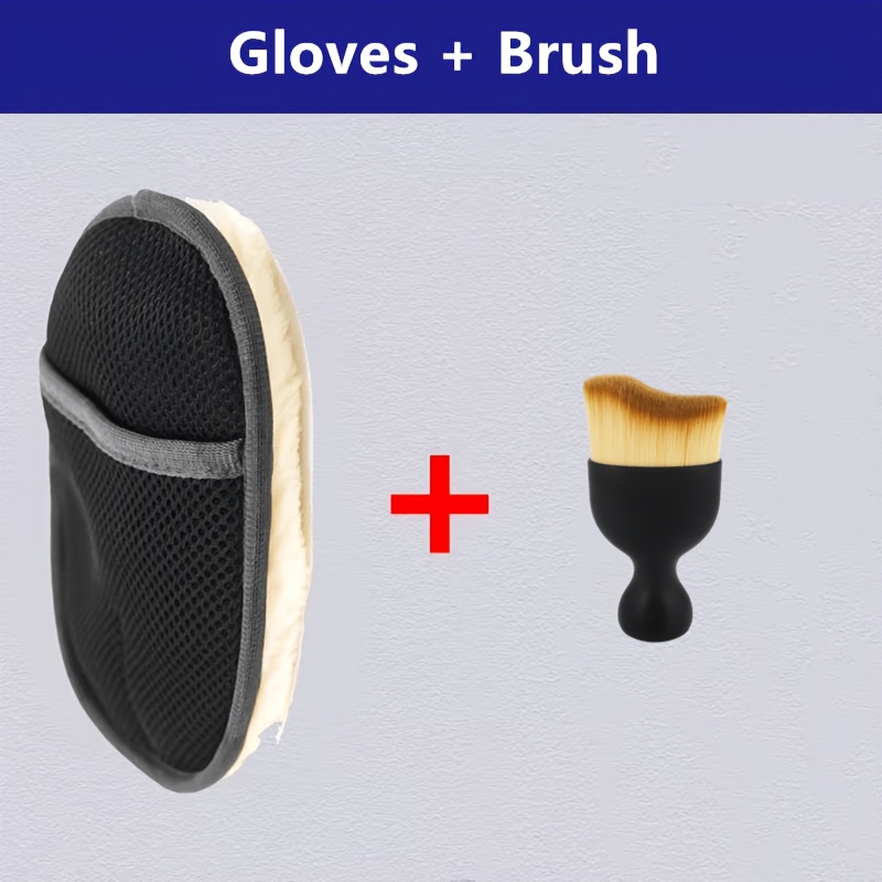 TEMU 2pcs Car Cleaning Kit, Microfiber Wash Mitt And Soft Bristle Detailing Brush, -one Auto Interior And Exterior Cleaning Tools