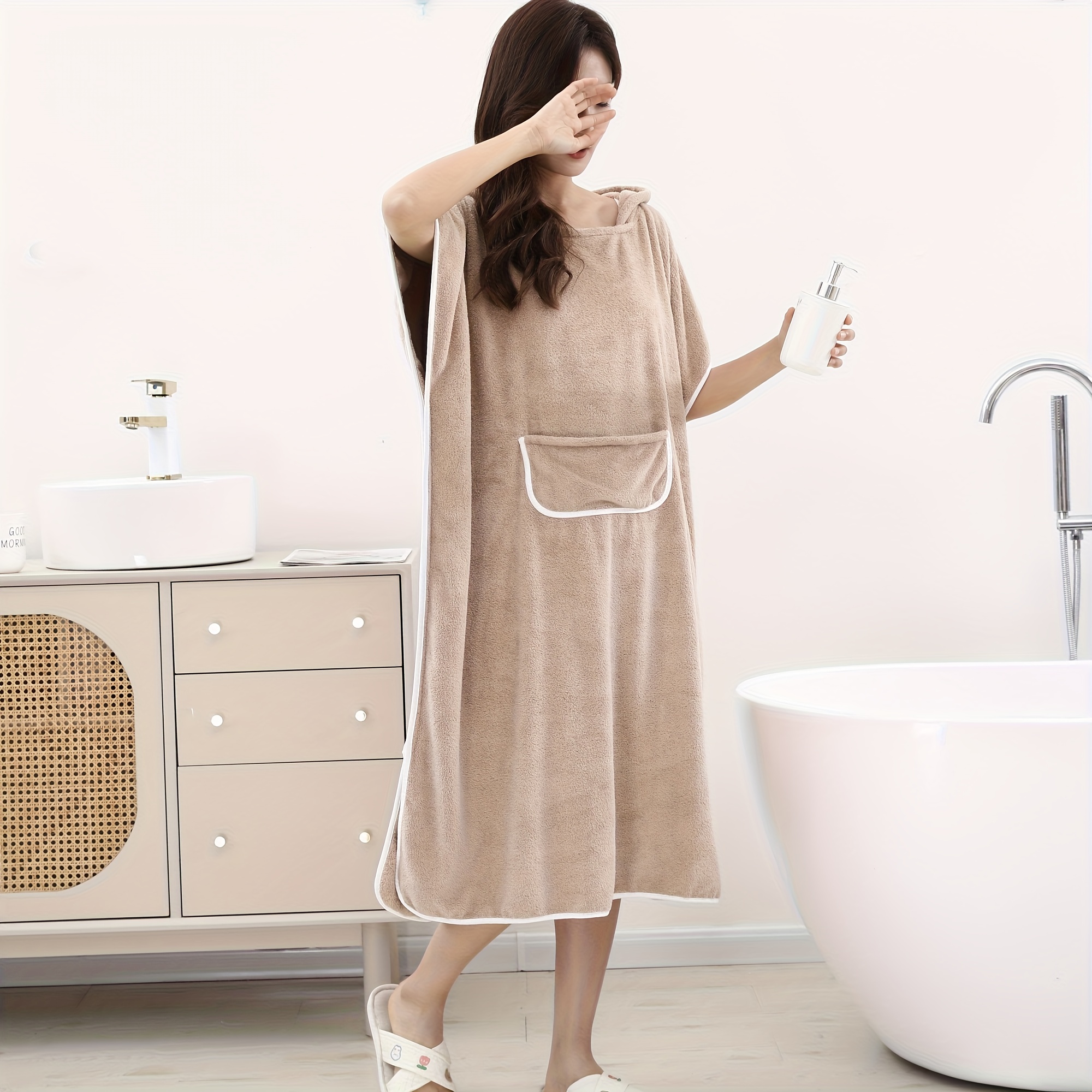 TEMU 1pc High-quality Upgraded Women's Wearable Bath Towel, And Super Absorbent, Suitable For Loungewear Or Bathrobe, Ideal For Bathroom, Spa, And
