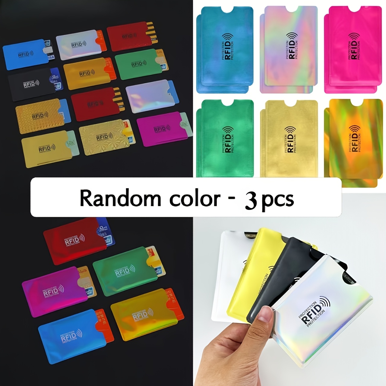 3-pack Color Random Rfid Shielded Card Holder - Vinyl Lining, Anti-theft Credit Card And Id Card Protection Case (, Golden, Pink, Blue, Green, Yellow) - Easy To Clean, No Closure - Ideal For Traveler