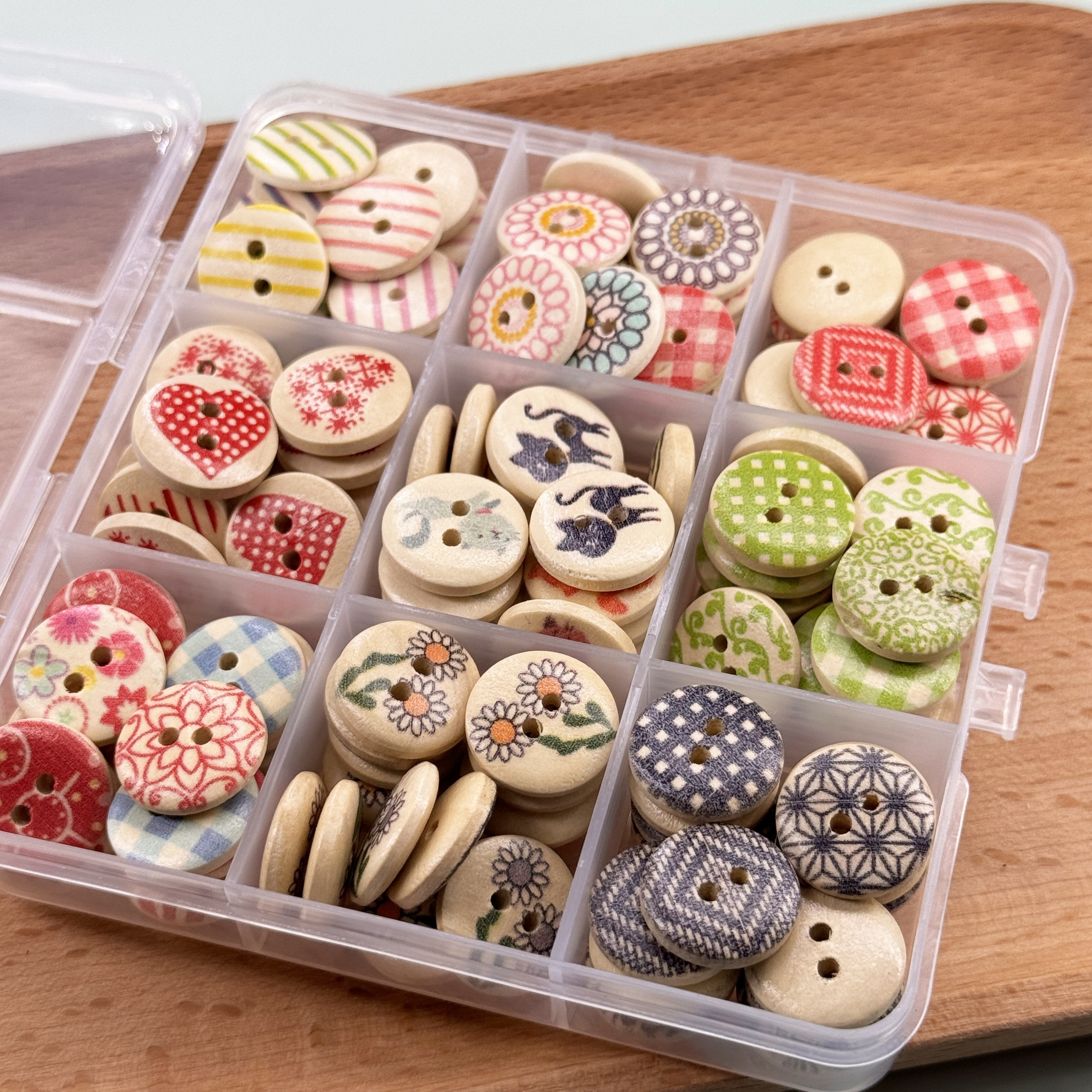 

[1pc Diy Wooden Button Set] 1pc Wooden , Assorted For Diy , Sewing Decorations, Scrapbooking & Packaging - Wooden Button Set