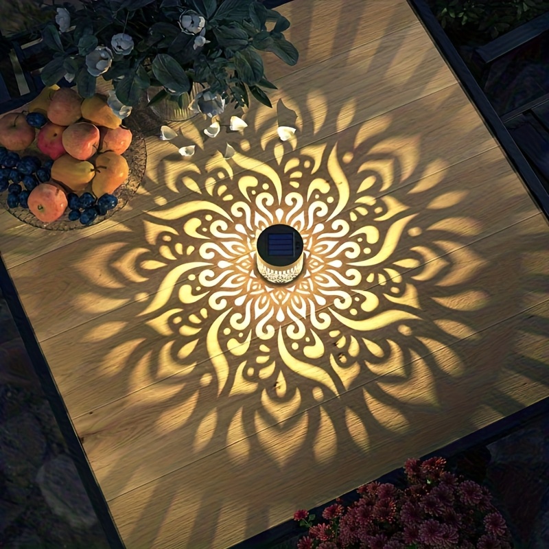 TEMU 1pc Solar Fence Lights, Ip65-rated Durable Metal Solar Outdoor Patio Step Wall Lights, Mandala-themed Fence Lights, Suitable For Garden Posts,