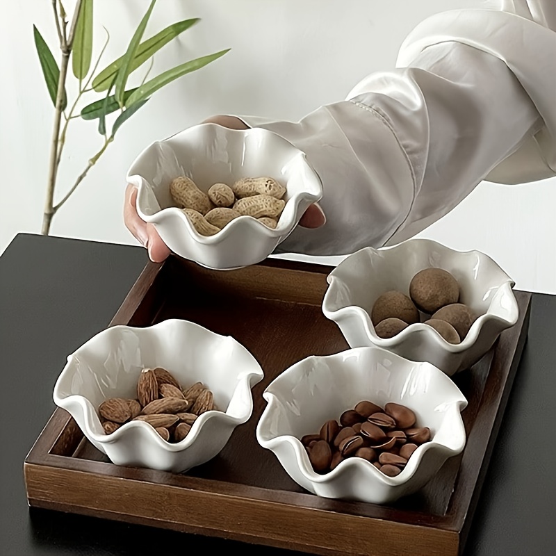 * 4er-Set, 10 cm Dessertteller mit weißen Spitzenkanten, einfache Soßenschüsseln, Eiscremeschüsseln, multifunktionale Dessertteller * für Nachmittagstee, Partys und die Küche zu Hause,