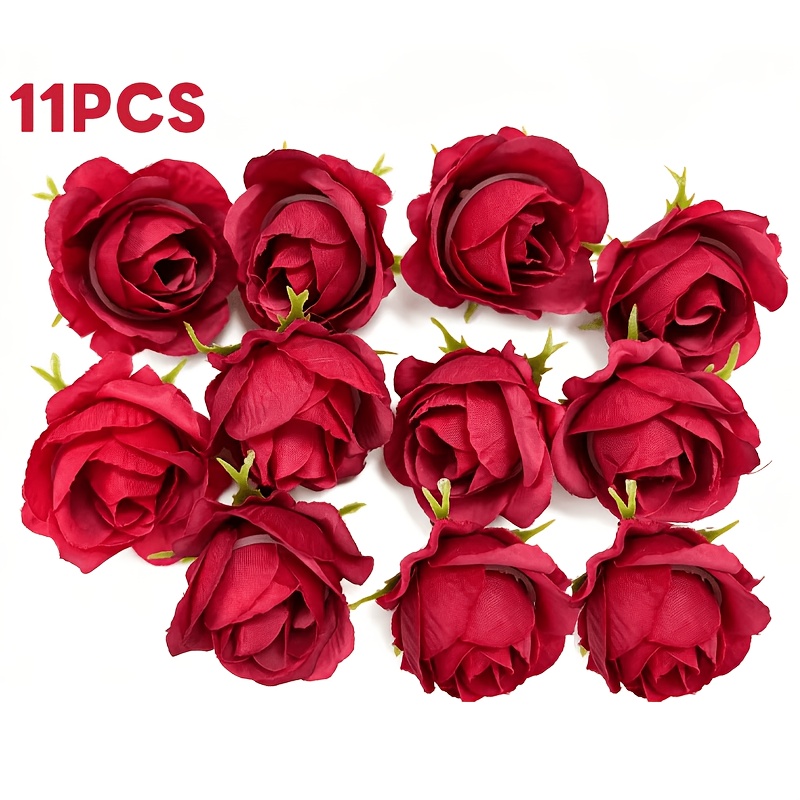 TEMU 11pcs Red Rose Flower Heads Artificial Flowers, Suitable For Home Decoration, Wedding Bouquet, Wall Decor And Craft Making, Ideal Decorative For