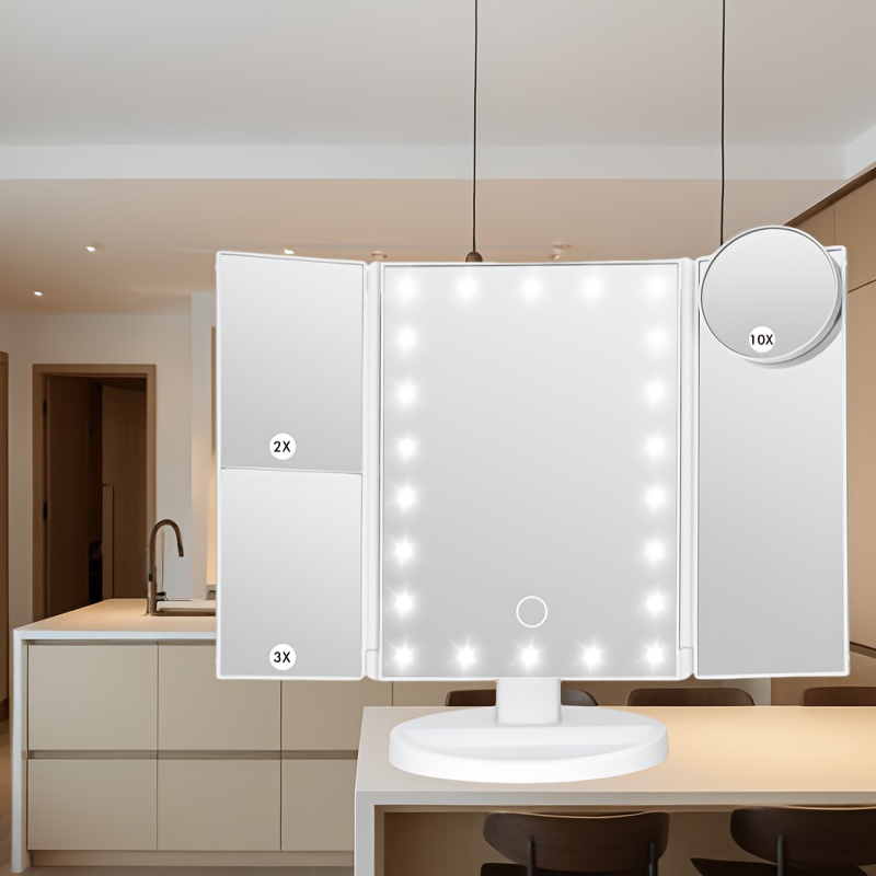 

Illuminated Makeup Mirror Led Lights Touch Screen Dimming Illuminated Vanity Mirror With 2x/3x/10x Magnification, Battery And Usb Powered, 180° Adjustable Swivel, Portable Led Cosmetic Mirror