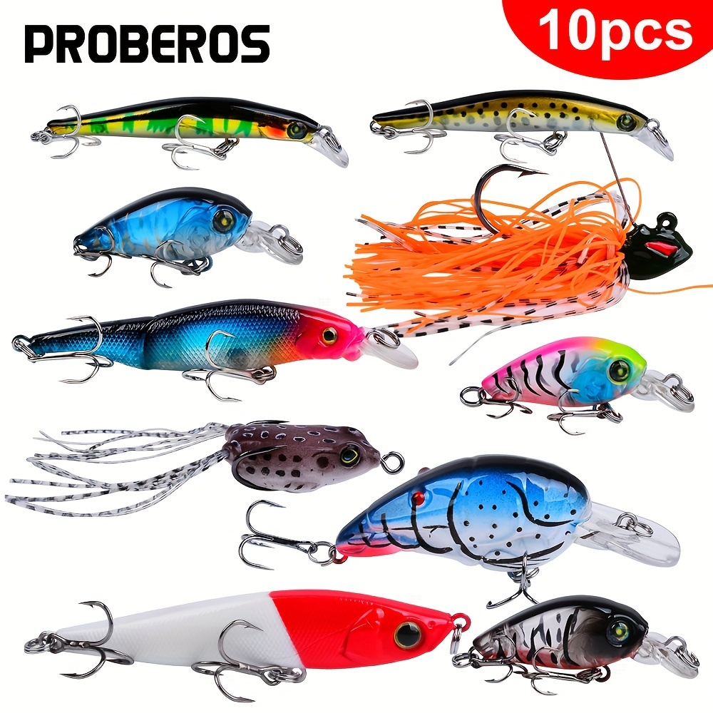 

Proberos 10pcs Fishing Lure Tackle Set, Including Soft Floating Crankbait Minnow Multi-jointed Wobblers And Skirted Jig Lure Spinner Bait