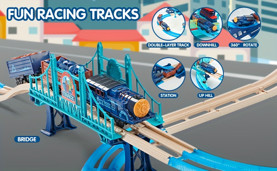 Electric Train Set, 360 ° Deformable DIY Train Track Set, Intercity Train Toys, Track Heads, Passenger Cars, Tracks, Rechargeable Lights And Sound, Birthday Gifts for Boys And Girls, Halloween Gift