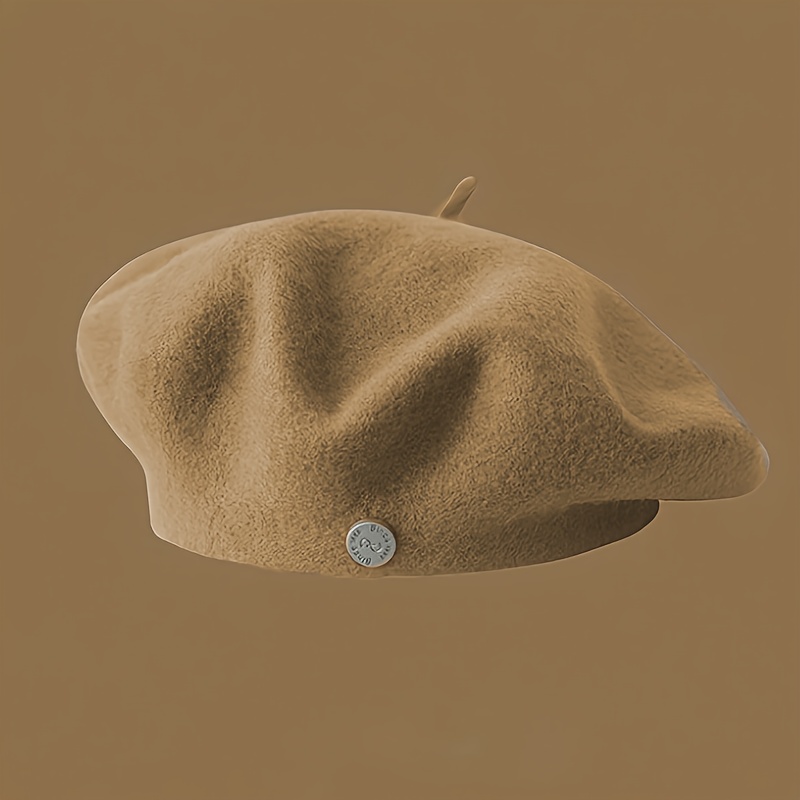 Image of 2d Flat - Autumn/winter Retro Wool Beret: Korean-style Beret That And Makes It Look Smaller; Versatile Solid-color Wool Ladies' Hat