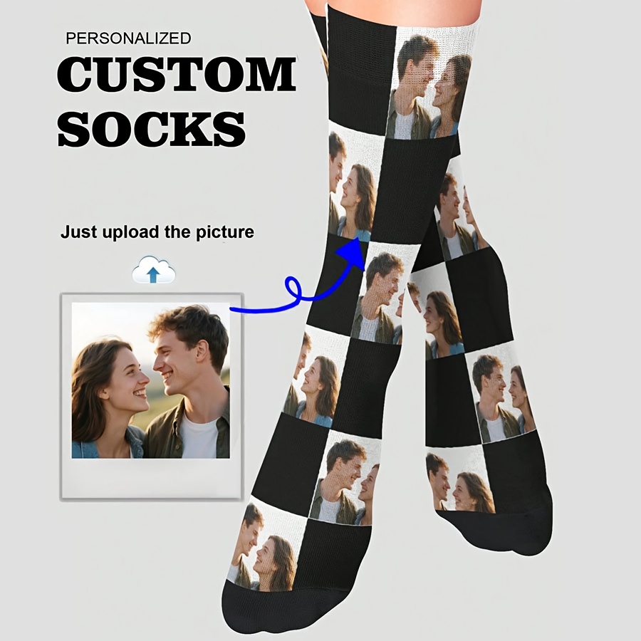 TEMU 1 Pair Personalized Photo Face Socks For Men - Picture Mid/long Tube Socks With Your Own Photos, Funny Unique Gift Suitable For Valentine's Day,