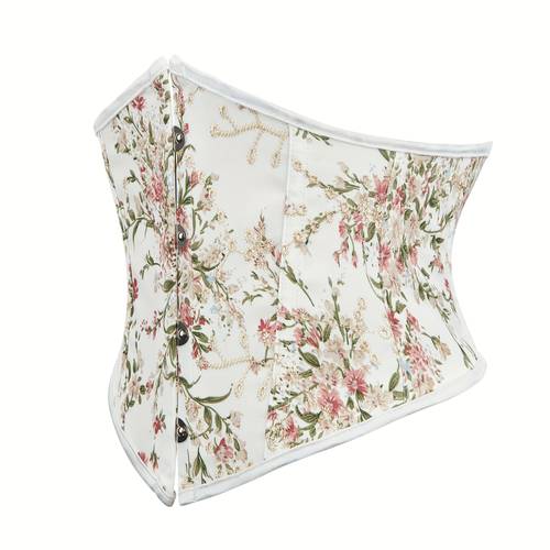 underbust corset with 4 button embroidered print court style womens tight waist corset tummy control belt