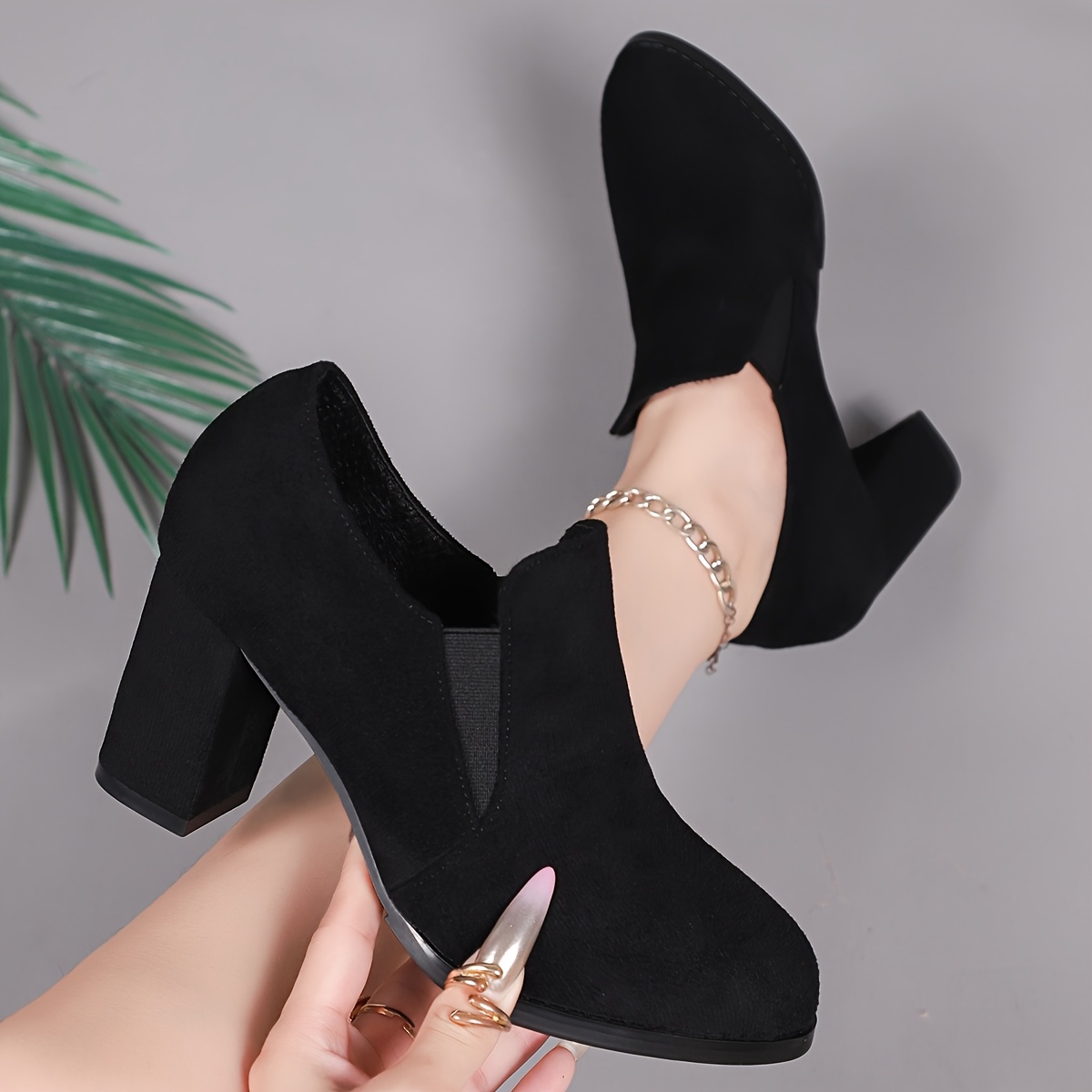 TEMU Solid Color Chunky Heel High Heels, Women's Comfortable Commuting Flat Shoes, Stylish And Versatile Design, Women Shoes, Sneakers