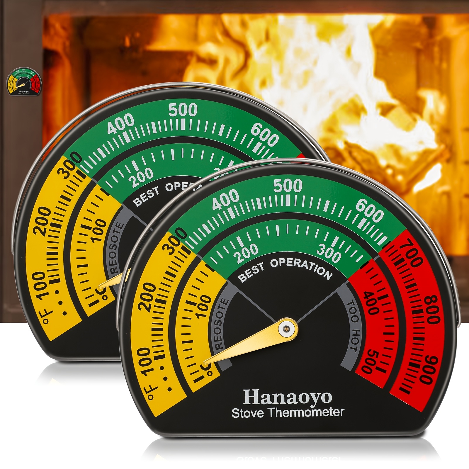 TEMU Thermomètre de poêle à bois avec grand , thermomètre magnétique pour conduite de poêle à bois, gaz et bois de pélletes