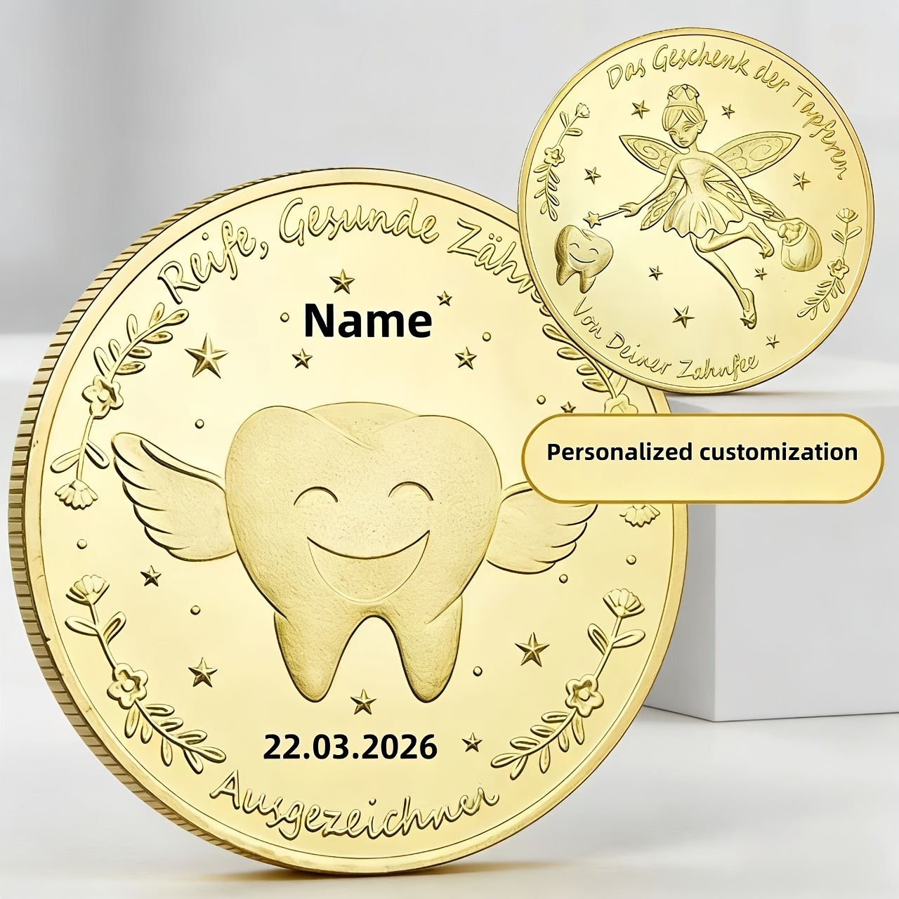 TEMU 1pc - Customized - Name - Date - Tooth Fairy - Children's Tooth Replacement Commemorative Coin - Dentist' Commemorative Medal - Gift