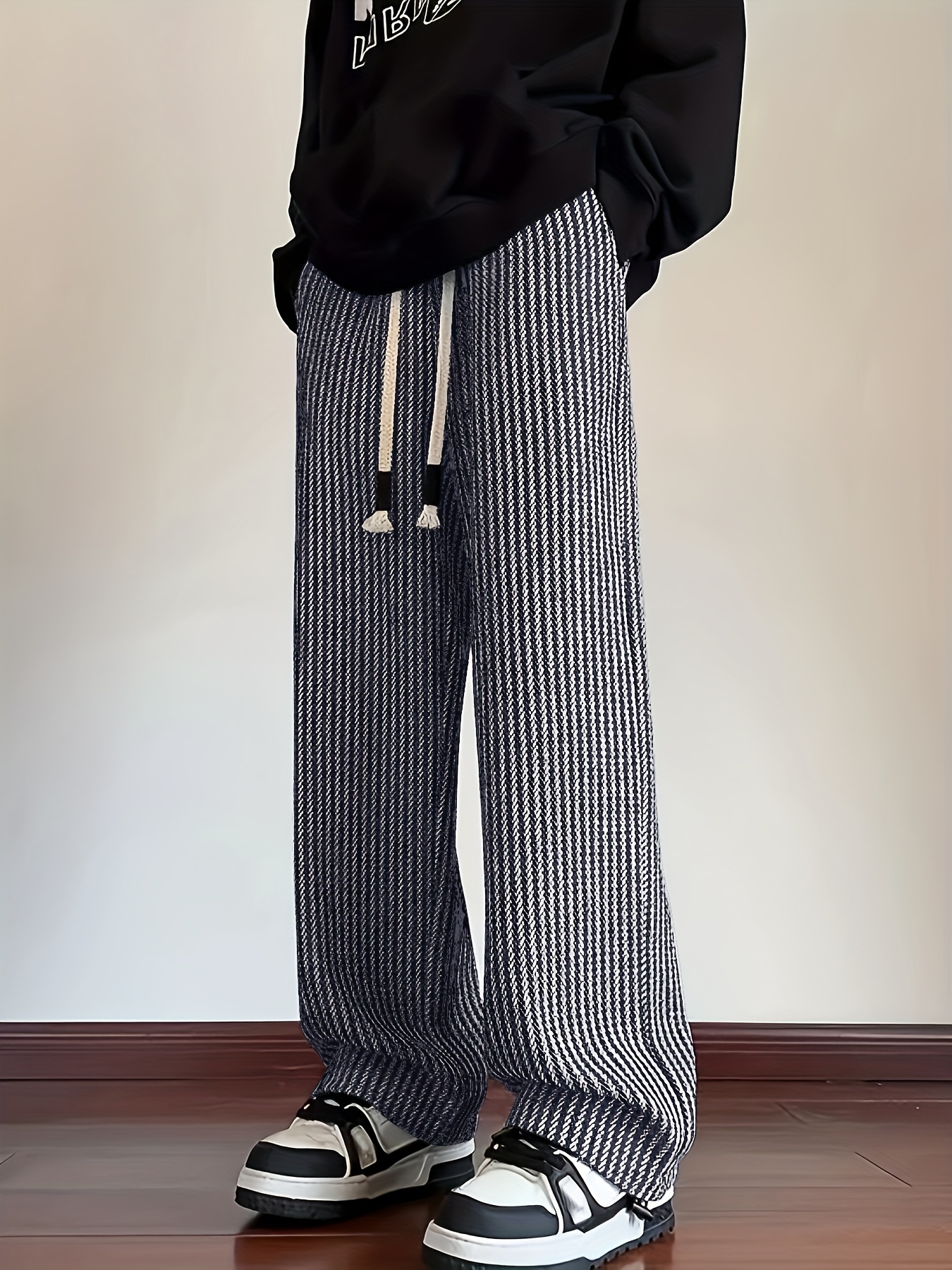 pantalon large à rayures décontracté homme coupe Temu France - Main Image