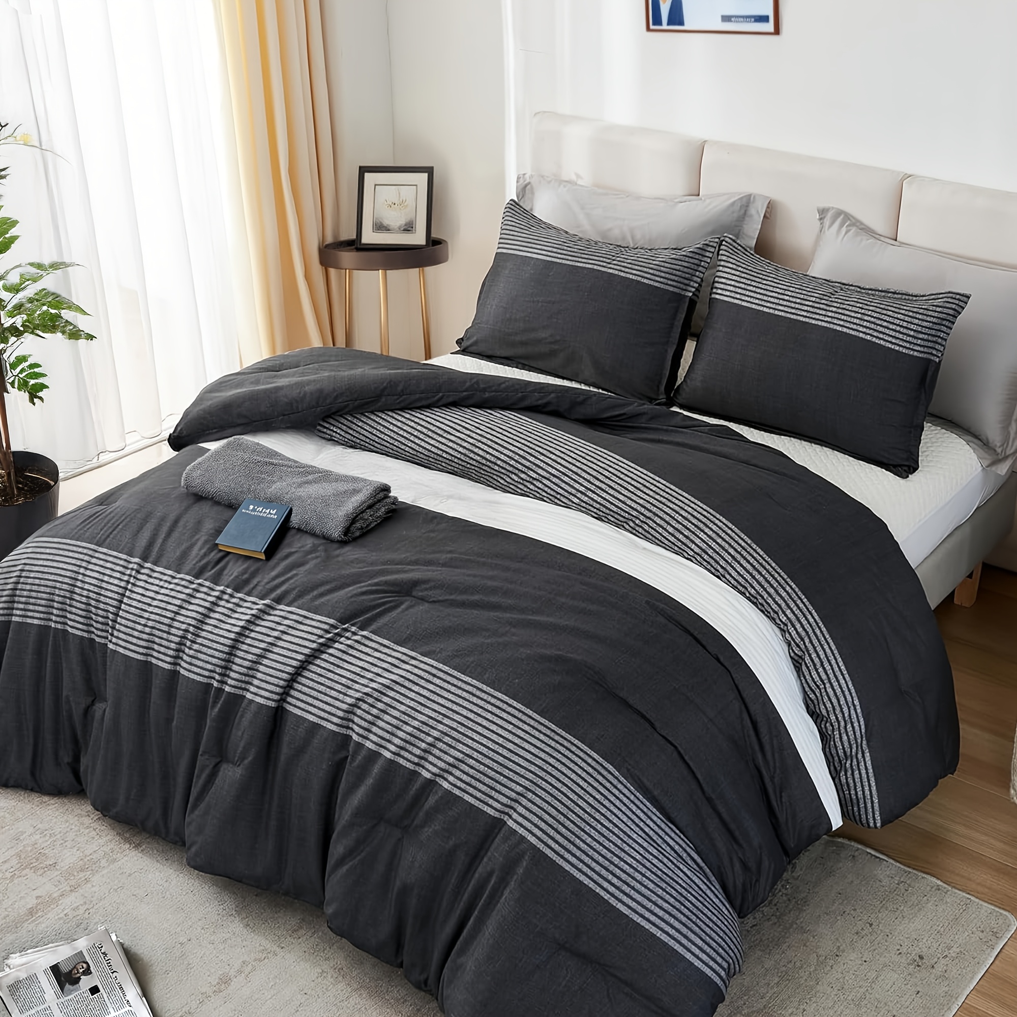 TEMU 2/3pcs Fluffy Comforter Set Bed In A Season Breathable Bedding Set, Includes 1 Comforter, 1 Pillowcases, In Twin, Full, Queen, King Sizes,