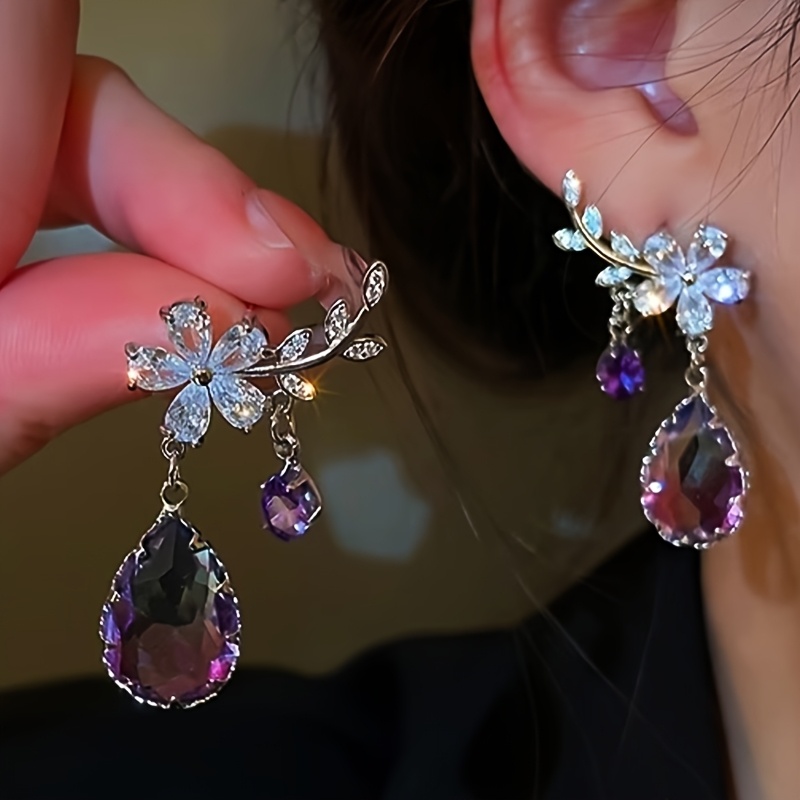 TEMU A Pair Of Elegant And Luxurious Banquet Party Earrings With Floral Branch Teardrop Pendants, Daily Wear And Holiday Gifts