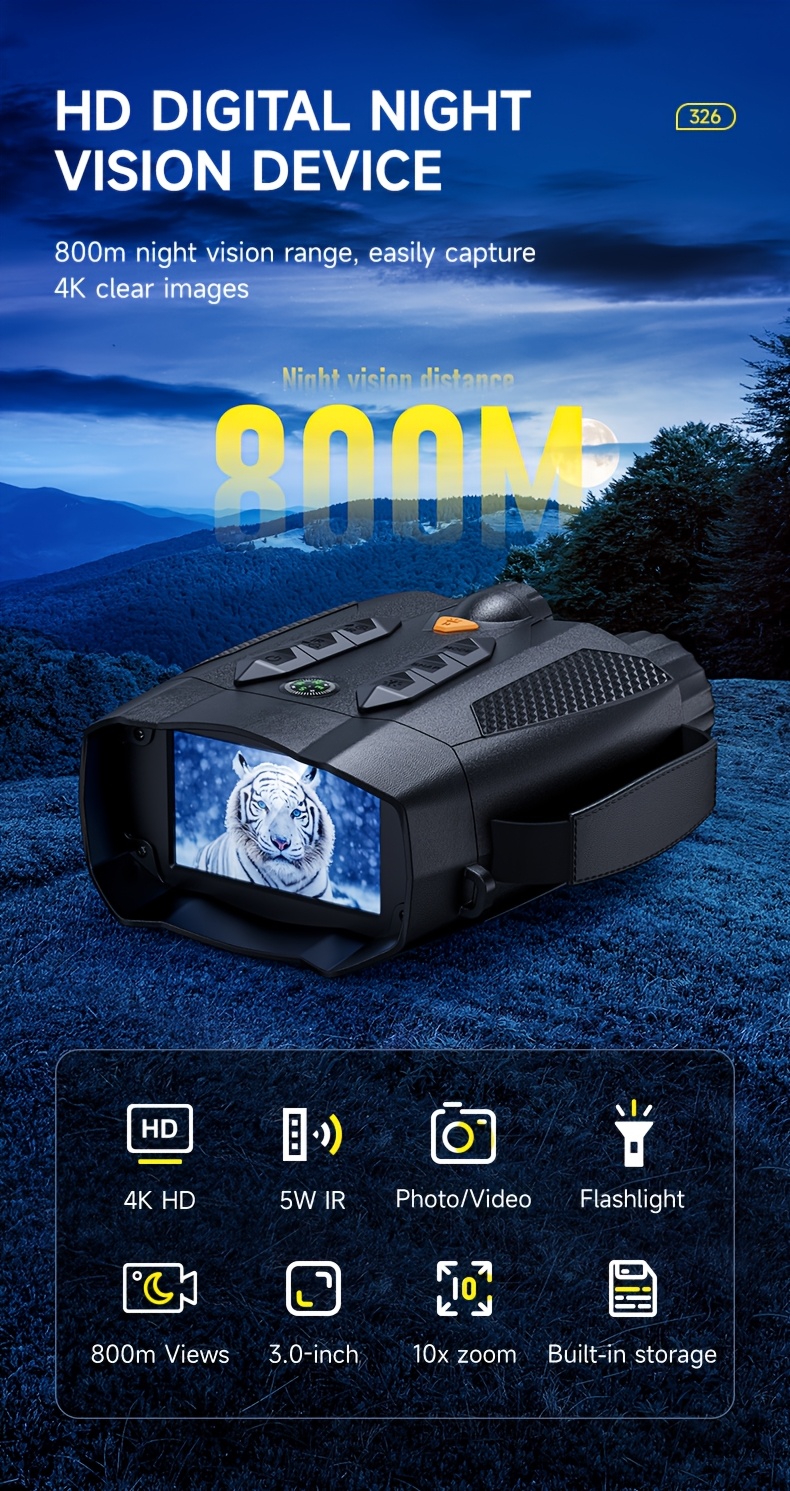 /hd infrared night vision   goggles with built-in   light & 5000mah battery, 10x zoom,   range, portable -free compass navigation device,   for hunting,   with memory card, night vision scopes, night vision thermal goggles,   night vision, night vision telescope for hunting, thermal vision  s, high magnification  s,  s with rangefinder, high definition  s, thermal infrared Product details 0