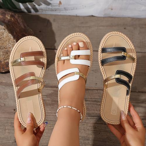 2026 new summer womens vintage style platform slippers thick sole rope woven non slip slippers outdoor casual beach vacation slide sandals women shoes