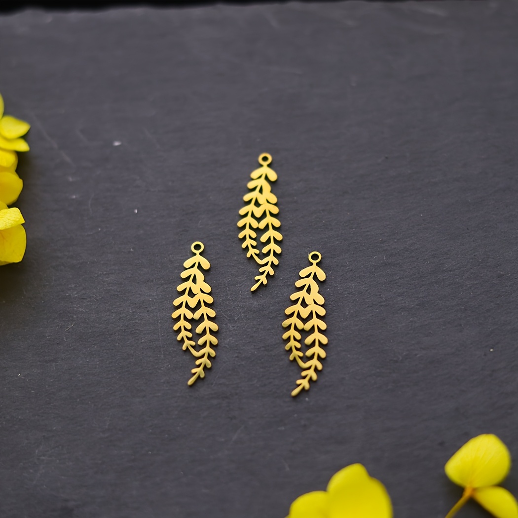 TEMU 3pcs Feuilles et Branches d'Arbre Artisanat Boucles d'Oreilles Collier Breloques pour la Fabrication de Bijoux Pendentif en Acier Inoxydable