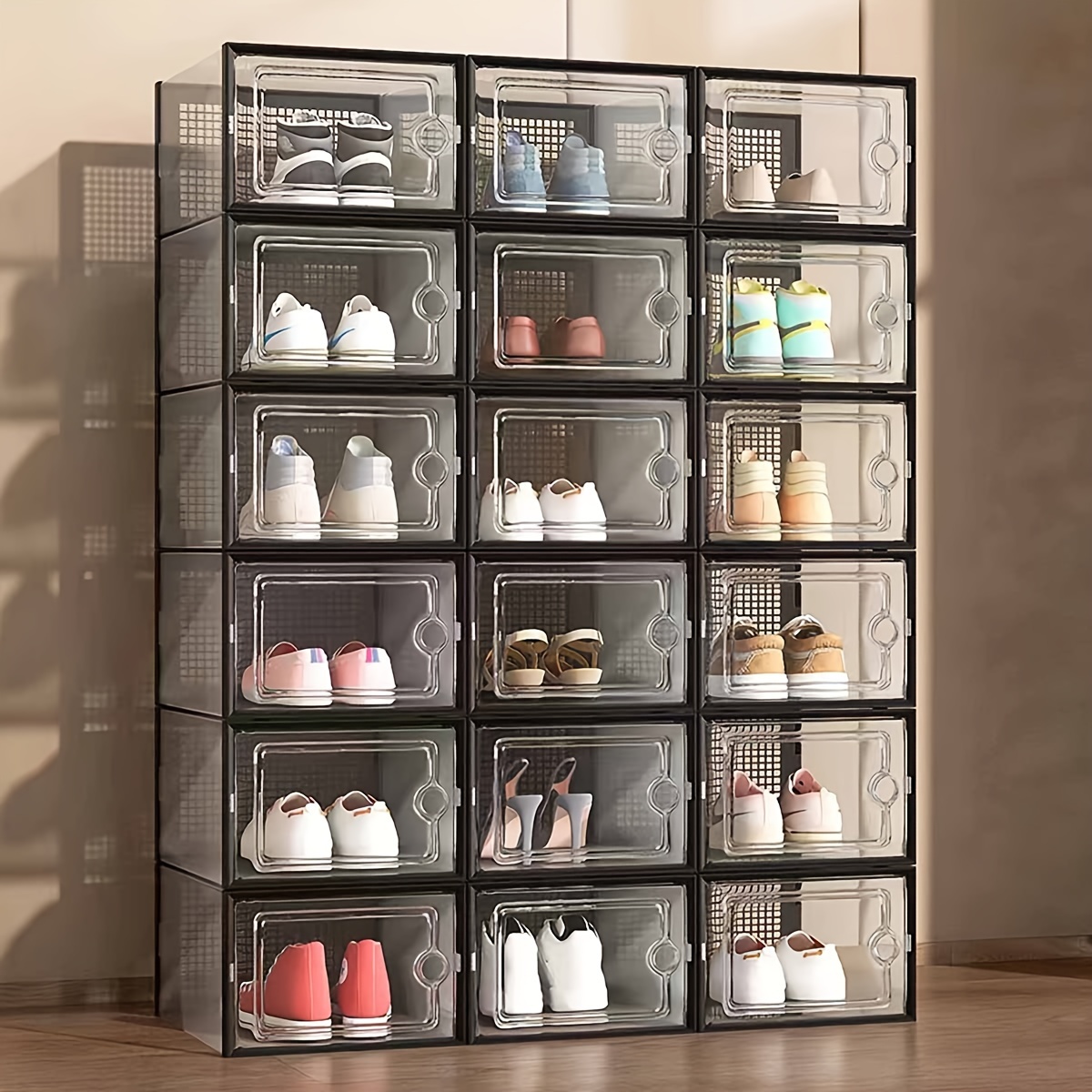 

Stackable Transparent Shoe Box With Double Frame - Thickened & Heightened, Foldable Design For Dorm Storage Shoe Storage Box Shoe Box Storage