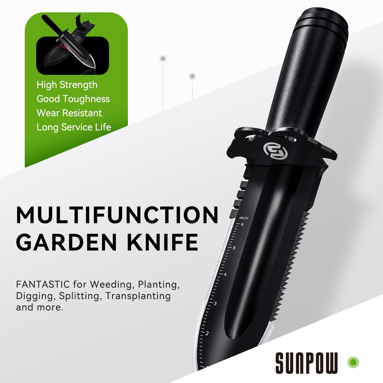 

Sunpow Multi-tool Garden Knife - Metal Shovel With Sheath For Weeding, Digging, Cutting & Planting - Sharp Steel Blade