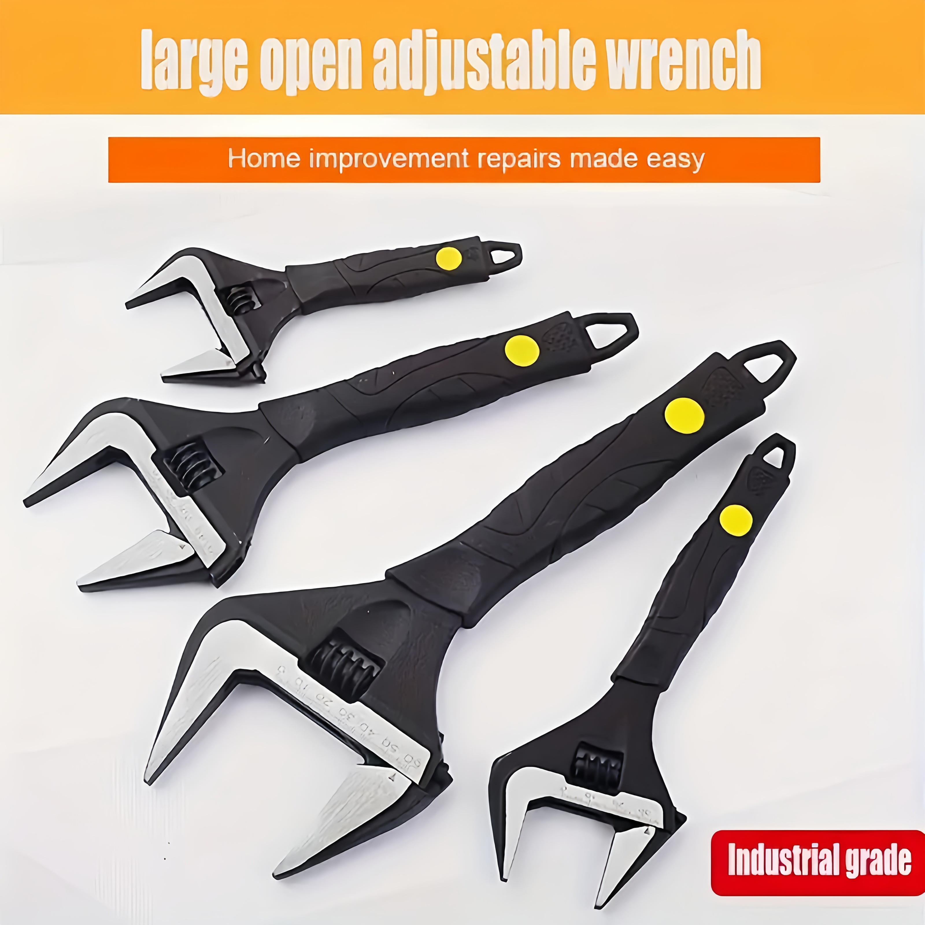 

6/8 Inch Adjustable Wrench Set With Wide Mouth, Pipe Adjustable Wrench With , Wide Jaw Black Oxide Wrench With Cushioned Grip, Metric, Suitable For Home, Garage And Workshop