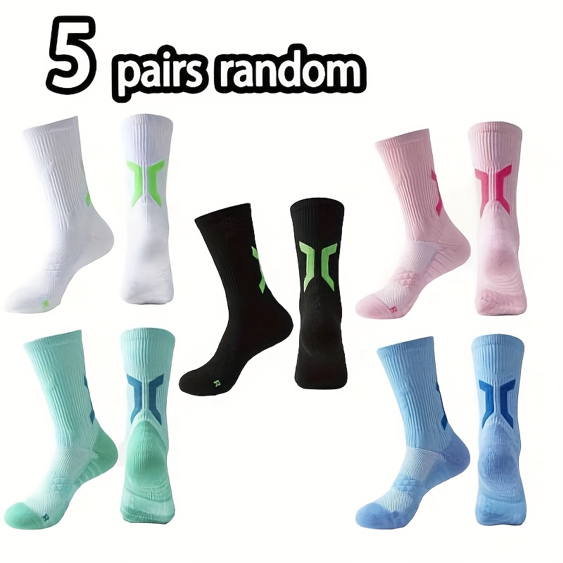 TEMU 5 Pairs Random Professional Men's Basketball Socks Climbing Socks, Thick Terry Cushion Design, Sports Socks, Fitness Socks, High-performance