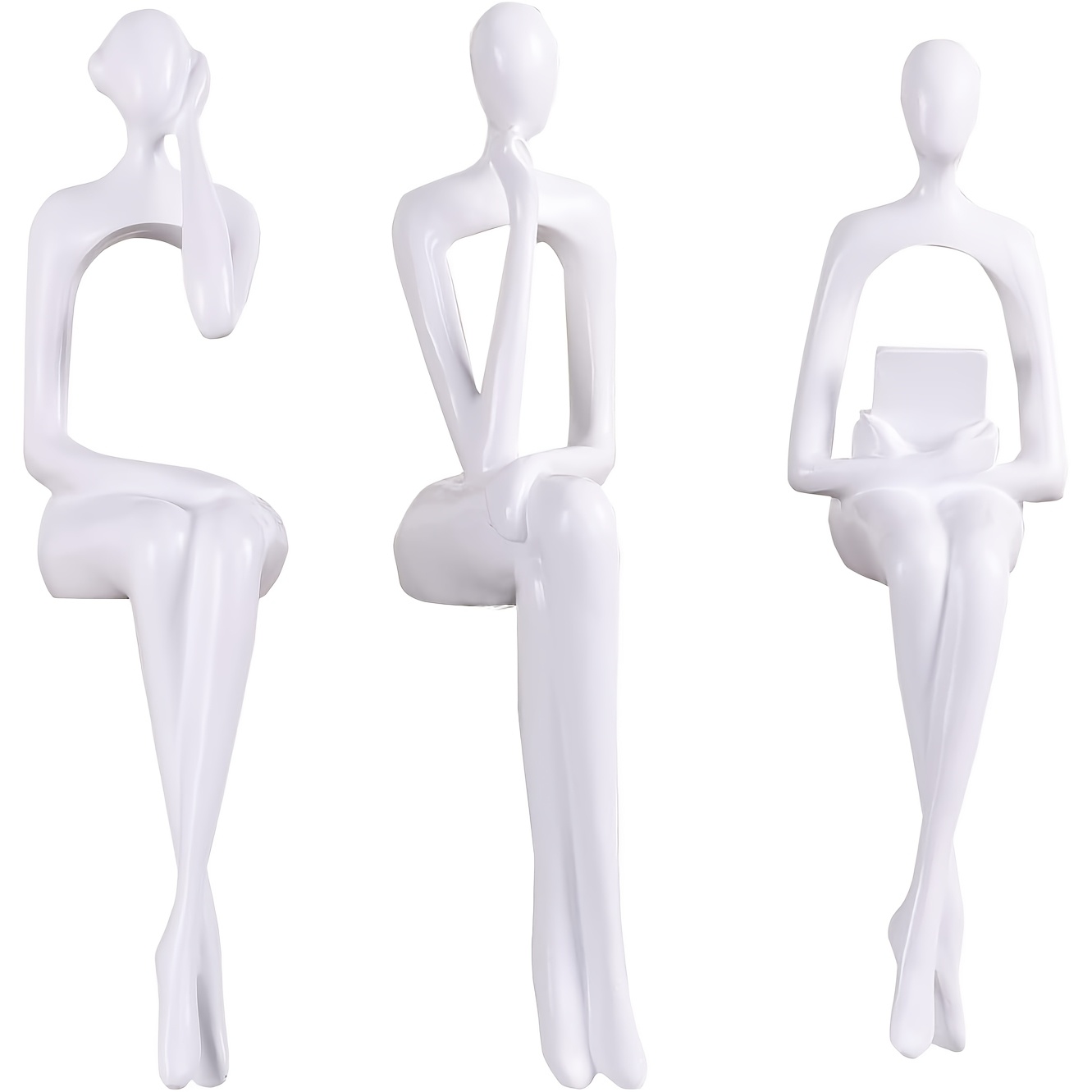 TEMU 3pcs Modern Abstract Resin Sculptures Suitable For Home Office Desk Decor, White & Golden Centerpiece Statues, Minimalist Seated Figurines For
