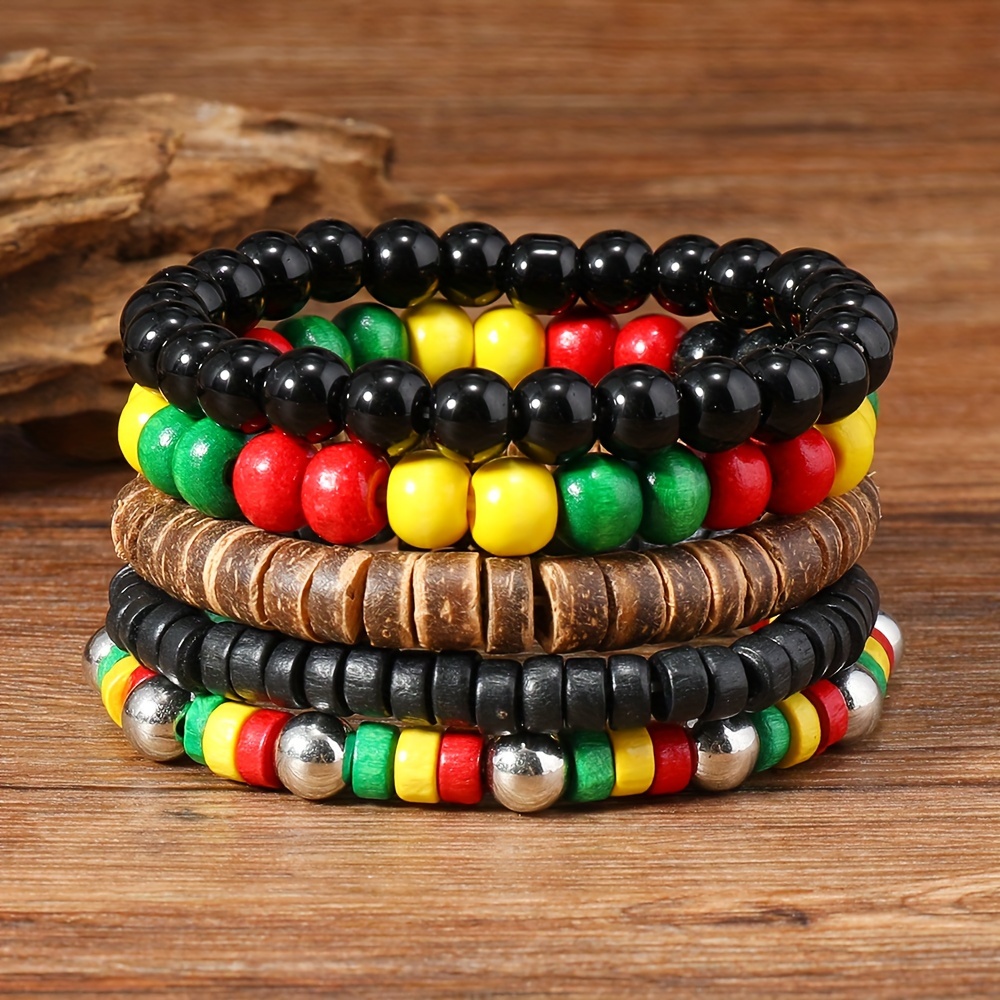 

Yellow And Green Wooden Beads Shell Line Island Men's Bracelet, Personalized And Fashionable Handmade Beaded Bracelet, Suitable For For Men And Women