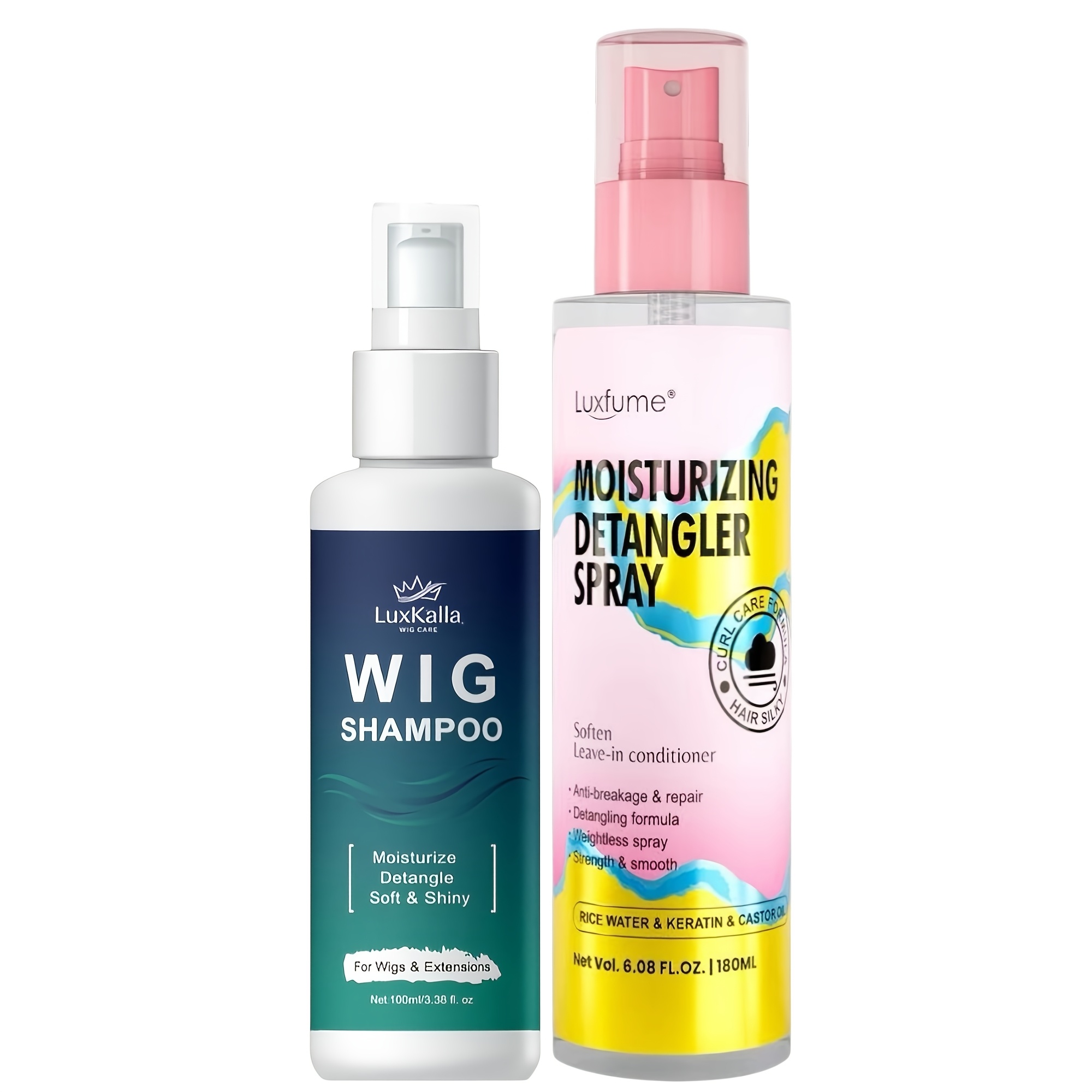 2-in-1 Synthetic Wig Shampoo & Detangling Spray Set (2 Pack)- , Volumizing, Y Smooth & Dry Hair. All-hair-type Wig Foam Detangler & Hair Soap.