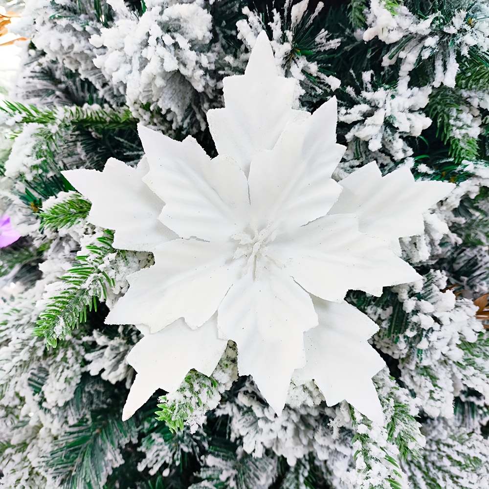 TEMU 10pcs Christmas Flowers 18cm/7.08inch Artificial Flowers For Christmas Tree Wreath Vine Decorations, Faux Flowers/plants, Halloween Decor