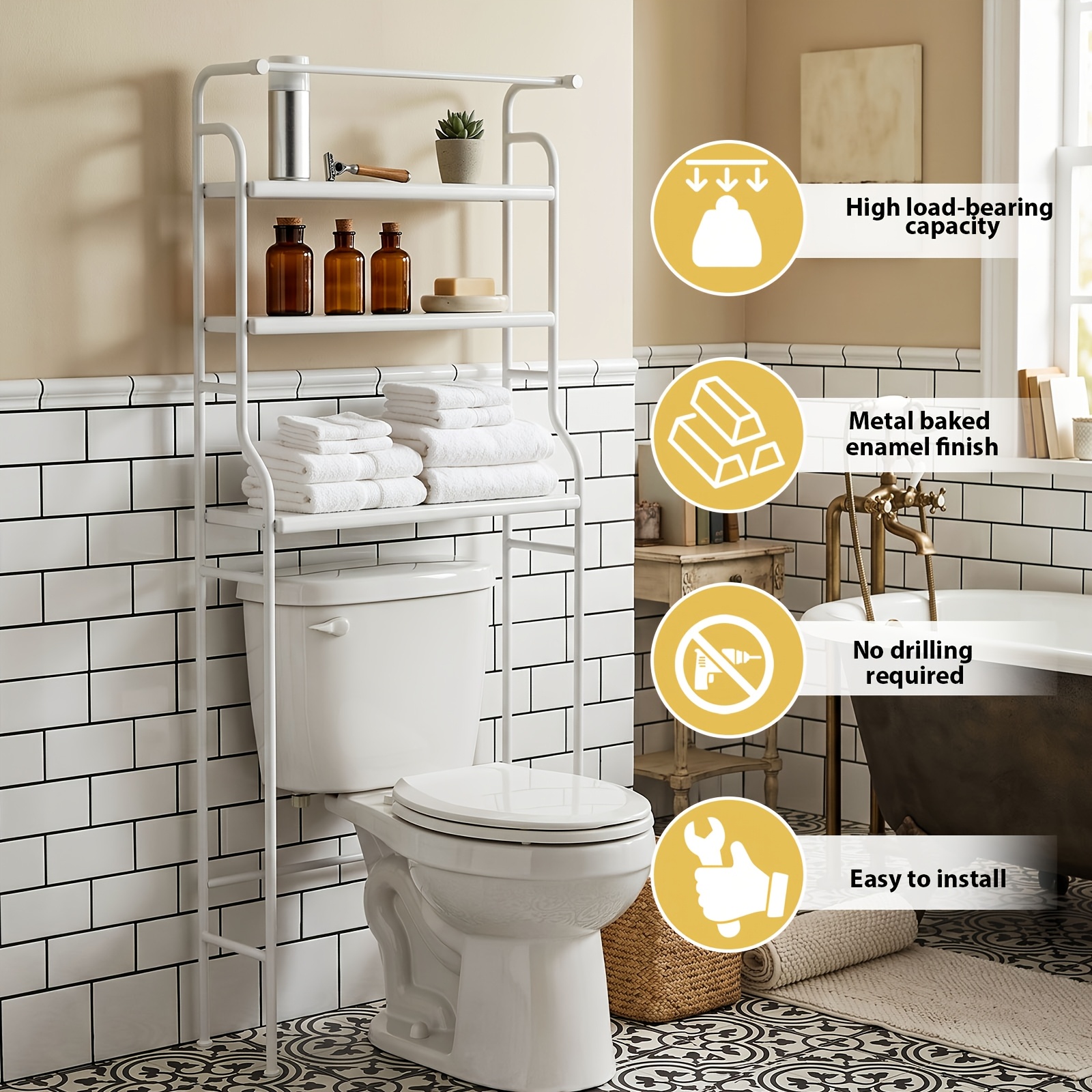 TEMU Multi-functional Three-layer Shelf, Bathroom Storage Rack, Floor-standing Toilet Rack, Washing Machine Storage Rack Basin Rack, Space-saving,