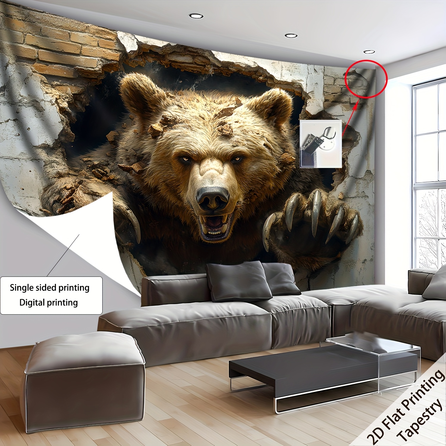 Large Hd Printed Wild Bear Wall Tapestry Polyester Fabric Decor_voghion.com