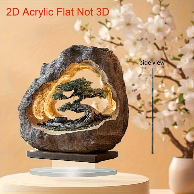 2D Flat Printing, Bohemian Tree of Life 2D Flat Art Decor - Plastic Rock Theme Desktop Accessory for Office, Cafe or Bedroom - Perfect for Easter, Spring, Thanksgiving and Mother'S Day - Unique Gift Idea, Room Accent|Tree Design Art|Plastic Sculpture, Bohemian Home Decor