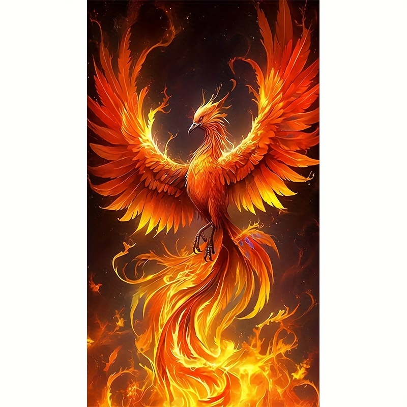 

1pc Creative Fire Phoenix Pattern Diy Diamond Art Painting Kit, Round Diamond, Mosaic Art Craft, Suitable For Beginners, Home Wall Decoration, Unique Gift, Without Frame