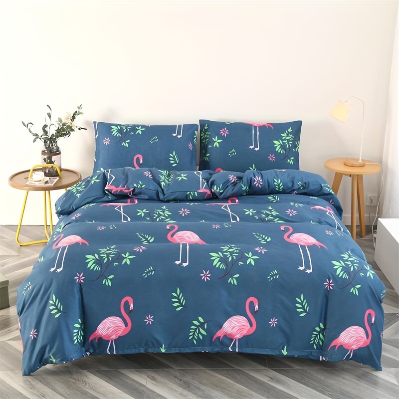 

3pcs Duvet Cover Set (1*duvet Cover + 2*pillowcase, Without Core), Flamingo Print Bedding Set, Soft Comfortable Duvet Cover, For Bedroom, Guest Room
