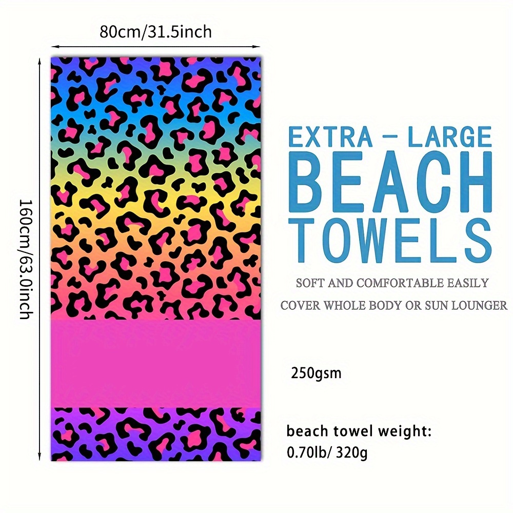 TEMU 1pc Personalized Leopard Print Beach Towel - Custom Name, Absorbent & Soft Polyester, 80x160cm Large Summer Beach Blanket, Pool Parties, Beach
