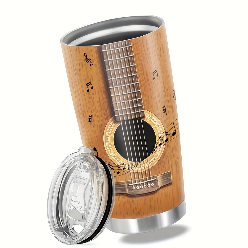 Image of 1pc 20oz Guitar Tumbler Cup With Lid - Detailed Guitar Image And Chord Chart - Stainless Steel Double Wall Vacuum Insulated Travel Mug For Hot And Cold Drinks - Nice Gifts