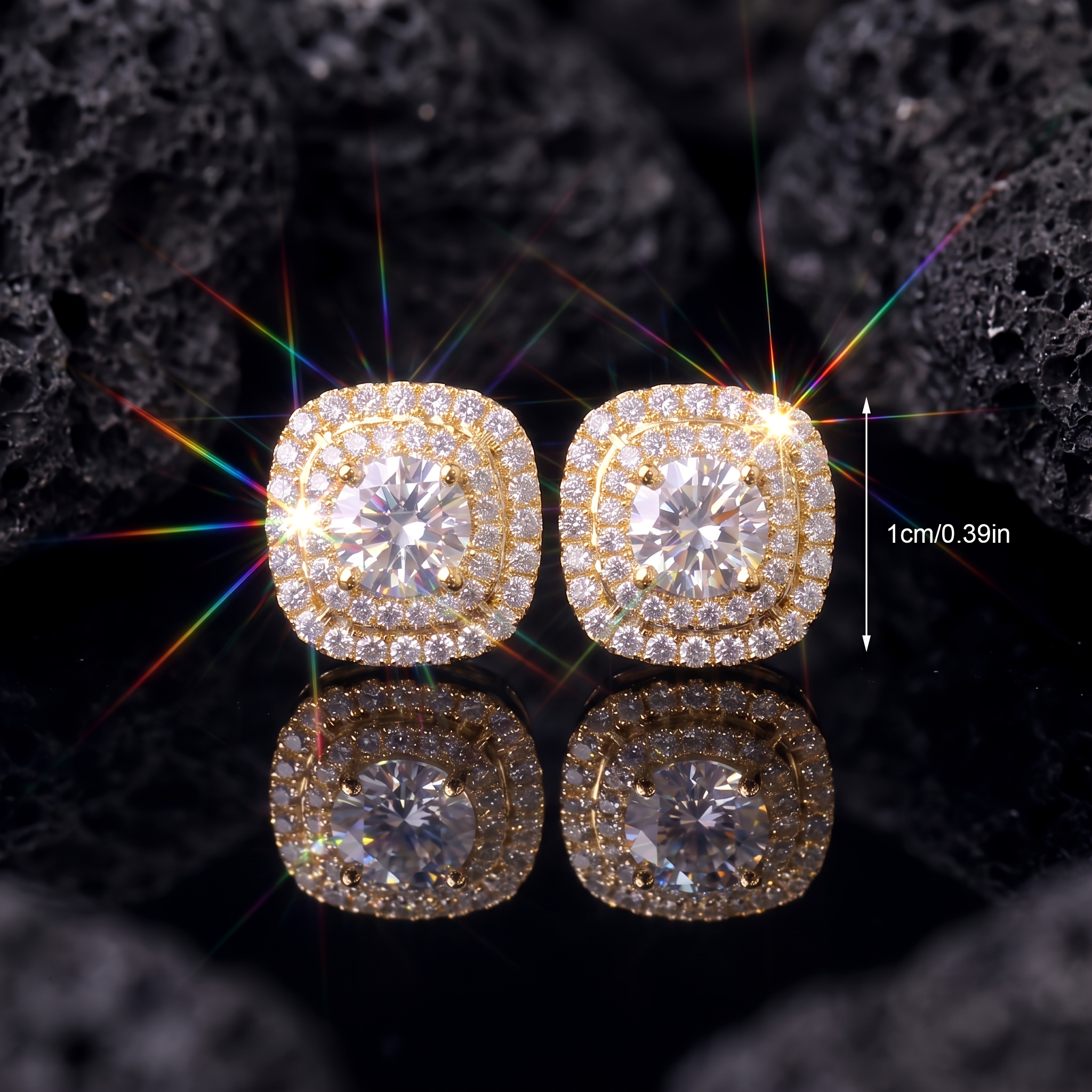 TEMU 1 Double-layer Copper Cz Stud Earrings, Unisex Luxurious Hip-hop Style, Daily Commute, Party Wear & Holiday Gifting, Valentine's Day & Birthday