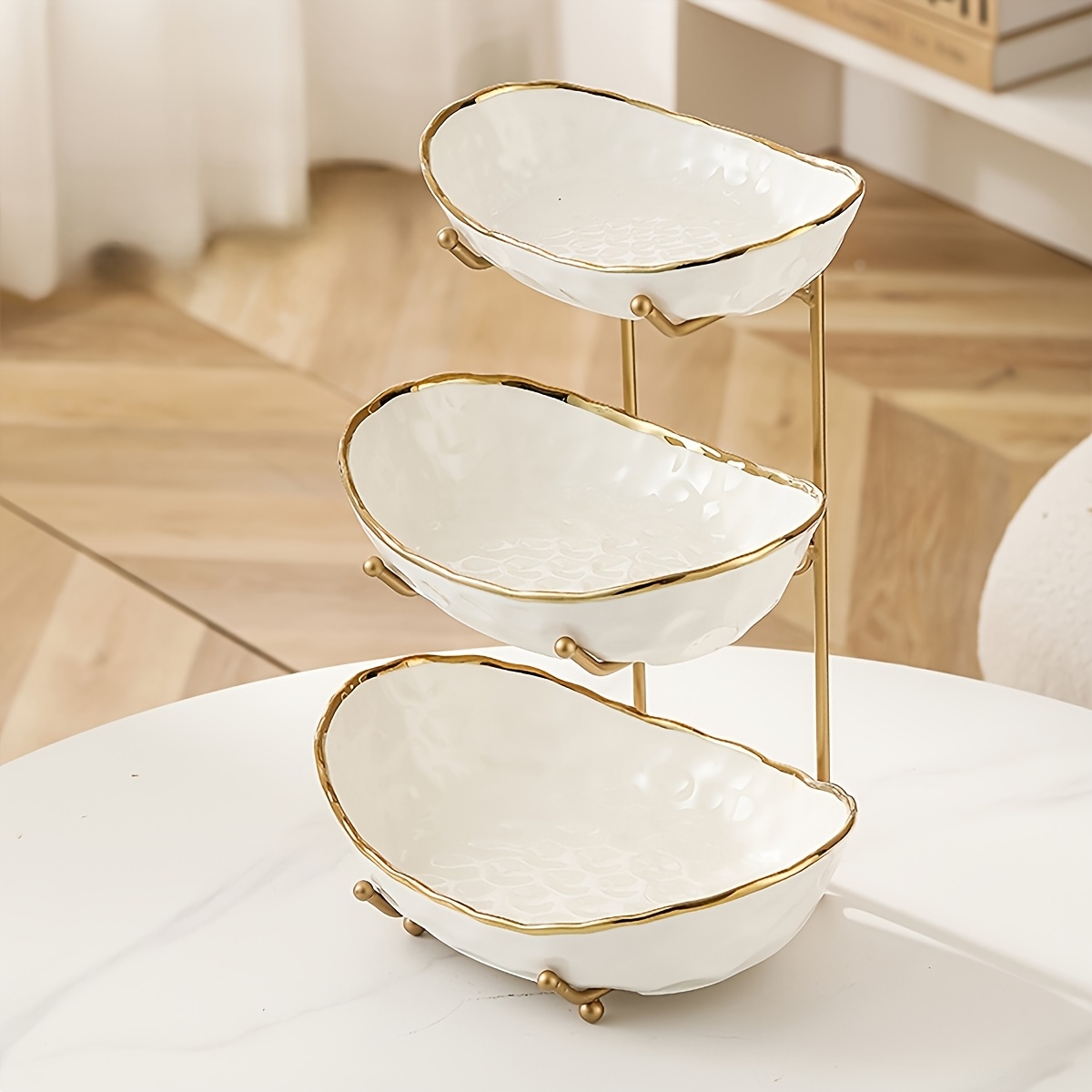 tier ceramic fruit basket metal stand golden/silver Temu Oman