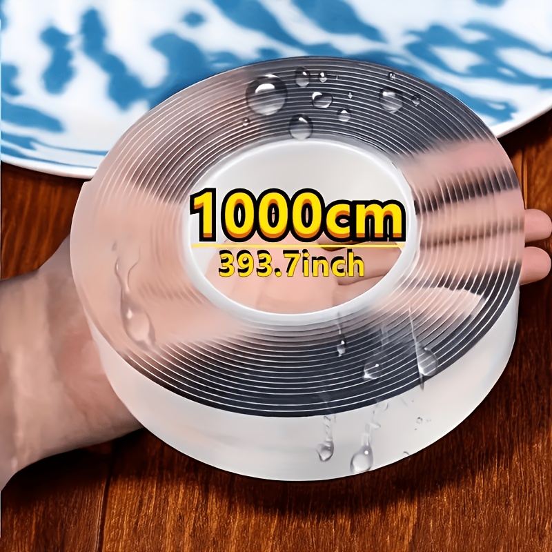 TEMU 1 Roll 393.7 Inches Nano Double-sided Tape - Strong Transparent Adhesive, Suitable For Home And Office, Washed, , Suitable For Plastic, Wood,