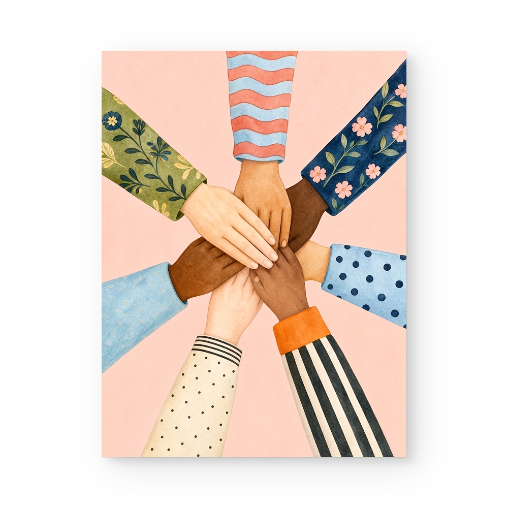 TEMU 2d Flat, 2d Flat, Posters And Prints Unframed Canvas Wall Art, Modern Minimalist Diverse Hands Illustration, And Friendship Artwork, Hd Printing