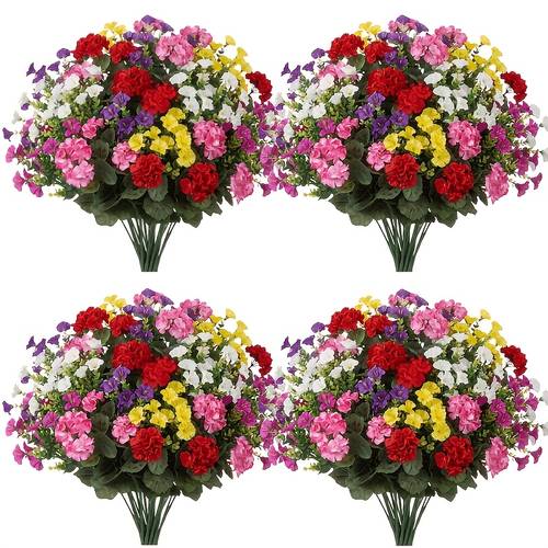 item picture 6 bunches of artificial geranium and mixed faux flowers uv resistant faux geraniums and s fade resistant low maintenance artificial flowers suitable for home decor front porch weddings patios gardens and yard