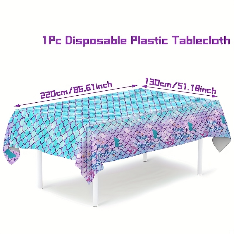 1pc, Mermaid Scale Birthday Tablecloth, Disposable Plastic Purple Mermaid Scale Happy Birthday Tablecloth Table Cover, For Mermaid Birthday Party Tablecover Decor - 86.6"x51.1"