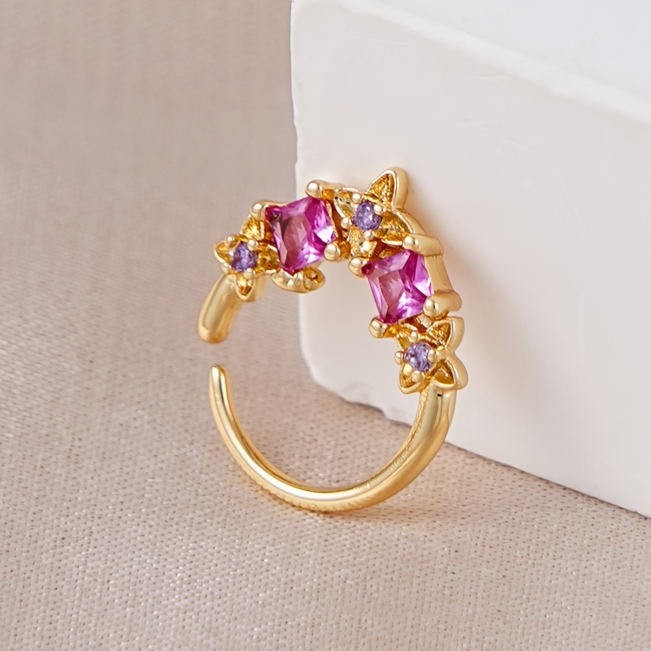 TEMU 1pc Fashionable Hoop Earrings, Elegant Rose-red And Purple Synthetic Zirconia Studs, Suitable For Women' Wear, Dates, Music Festivals, Jewelry