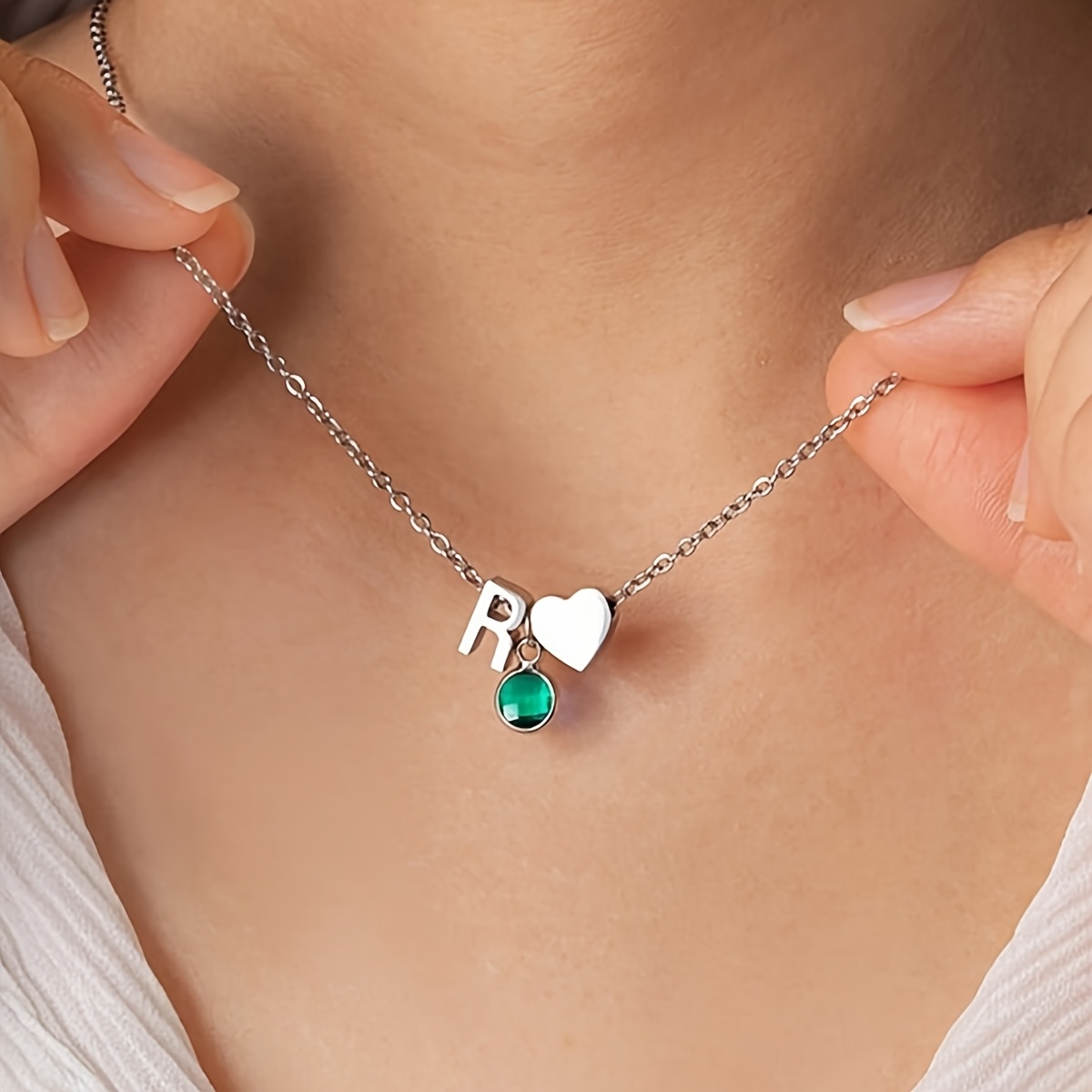 TEMU 1pc Of Personalized Custom Necklace, Custom Letter Birthstone Heart Pendant Necklace, Stainless Steel Golden Silvery Fashion Pendant Necklace,