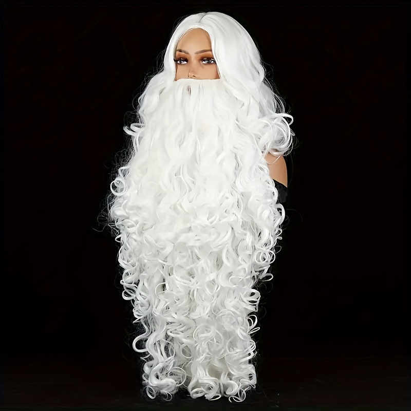 Santa Claus Beard & Wig Set, Fashionable Curly Style for Christmas Party Costume and Cosplay Accessories details 0